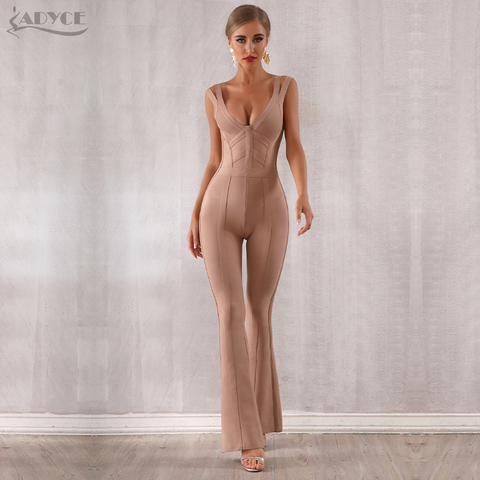 ADYCE 2022 New Summer Women Bandage Jumpsuit Romper Sexy V Neck Backless Sleeveless Long Jumpsuit Celebrity Evening Party Romper ► Photo 1/6