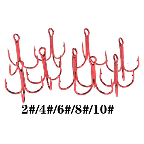 10pcs/lot 2# 4# 6# 8# 10# Fishing Hooks High Carbon Steel Material Treble Hook Fishing Tackle Round Bent Red Color Fishing Tools ► Photo 1/6