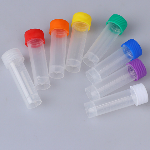 10Pcs 5ml Plastic Graduated Cryovial Plastic Test Tube Freezing Tube Cold Storage Tube with Screw Cap 8 color can be choose ► Photo 1/6