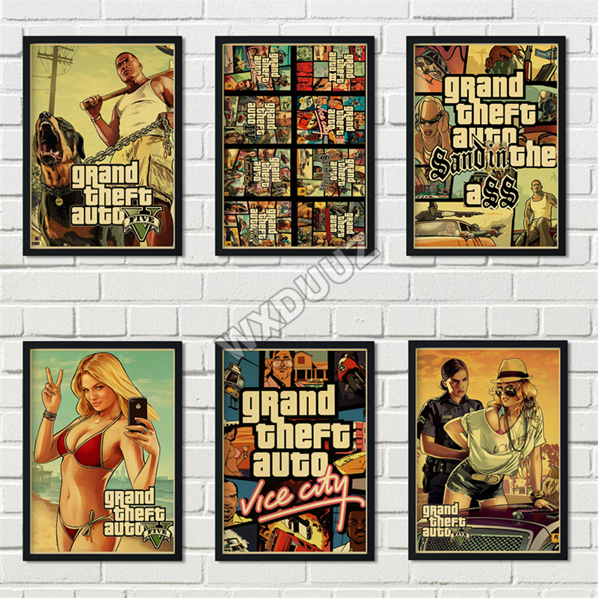 Grand Theft Auto V Game Poster Gta 5 Artwork Wall Art Picture Print Canvas  Painting For Home Living Room Decor - Painting & Calligraphy - AliExpress