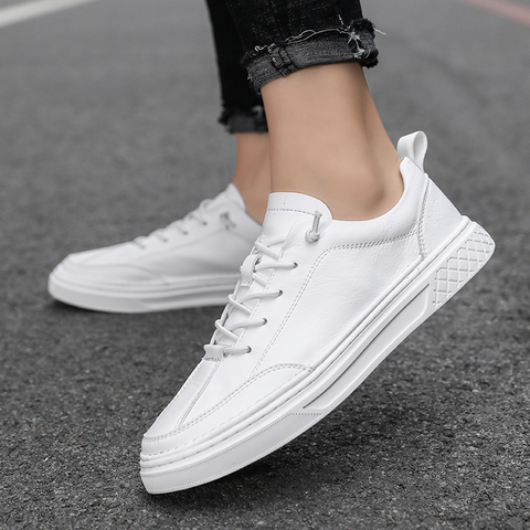 Men Sneakers Leather Shoes Men Black Genuine Leather Fashion Design Casual Luxury Brand Simple Sock Flats Black White 2022 New ► Photo 1/6