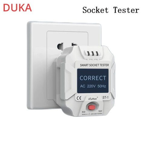 2022 AtuMan DUKA Outlet Socket Tester 90-250V Smart Digital Display LCD Circuit Polarity Detector Wall Plug Open Circuit Finder ► Photo 1/6