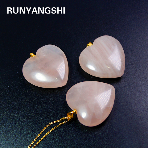 Runyangshi 1 pc   Natural Rose Quartzs GemStone Bead pink crystal Heart Gold Plated Reiki  stone Chakra Pendant Necklace ► Photo 1/6