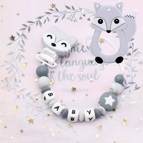 Baby Personalized Name Pacifier Chain Clips Food Grade Silicone Beads Dummy Clip Teether Teething Toys Free BPA Baby Shower Gift ► Photo 1/6