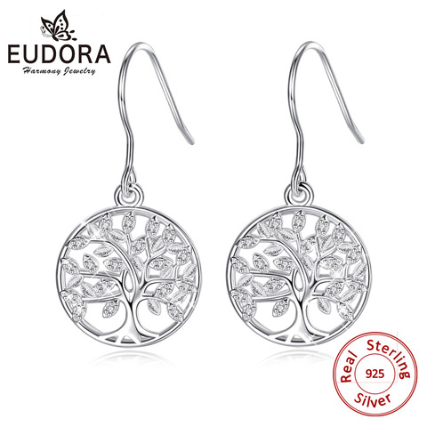 Eudora 100% 925 Sterling Silver Tree of life Drop Earring with AAA Zircon Women Fashion earrings Jewelry Gift For girl CYE092 ► Photo 1/6