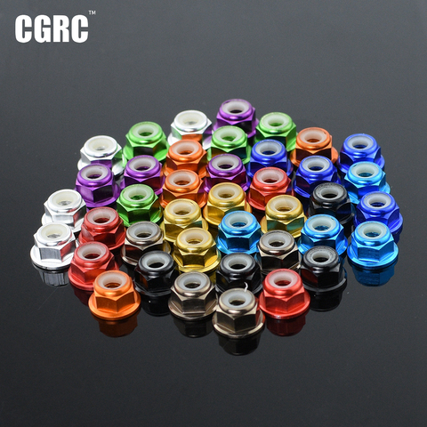 4pcs CNC Aluminum Flange Nylon Lock Nut M4 Multicolor 1/10 1/8 1/14 RC Car Truck Crawler Drift TRX4 SCX10 SCANIA Universal Part ► Photo 1/6