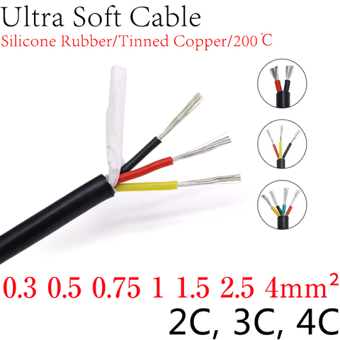 Square 0.3 0.5 0.75 1 1.5 2 2.5 4mm Ultra Soft Silicone Rubber Cable 2 3 4 Cores Insulated Flexible Copper High Temperature Wire ► Photo 1/1