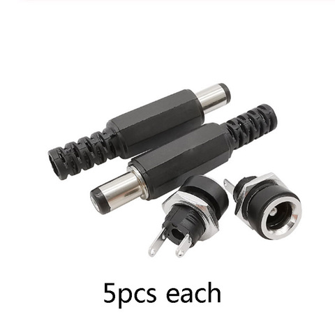 10pcs/5sets DC Power pin 5.5x2.1mm Female Plug Jack+ Male Plug Jack Socket Adapter DC-022B Supply Panel Mount Connectors ► Photo 1/4