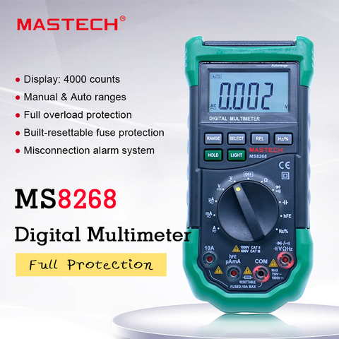 MASTECH MS8268 Digital Multimeter Auto Range Protection Ac/dc Ammeter Voltmeter Ohm Frequency Electrical Tester Diode Detector ► Photo 1/6