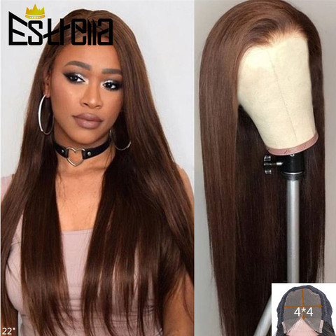 Straight Brown Color Human Hair Wigs For Women Peruvian Honey Blond 4x4 Lace Wig PrePlucked Ginger Orange Closure Wig 150% Remy ► Photo 1/6