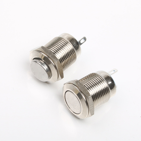 12mm metal push button waterproof nickel plated brass switch momentary self reset 1NO2 pins ► Photo 1/3
