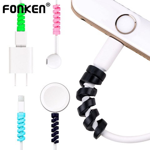 FONKEN 4PCS/lot USB Cable Protector Winder Twisted Charging Cable Protective Case Spring Twine Earphone Cable Cover Sleeve Saver ► Photo 1/6