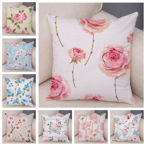 Colorful Rose Flower Pillow Case Nordic Style Pillowcase Decor Patchwork Plant Floral Plush Cushion Cover for Car Sofa 45*45cm ► Photo 1/6
