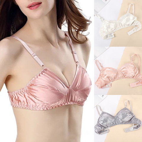 Women Sexy Lace Wire Free Silk Bras 100%Natural Silk Lining 3/4