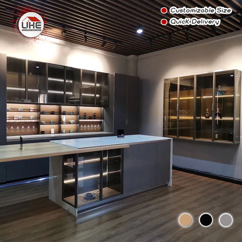 UKE Custom Made aluminum cabinet frame doors for kitchen, wardrobe with integrated handles ► Photo 1/6