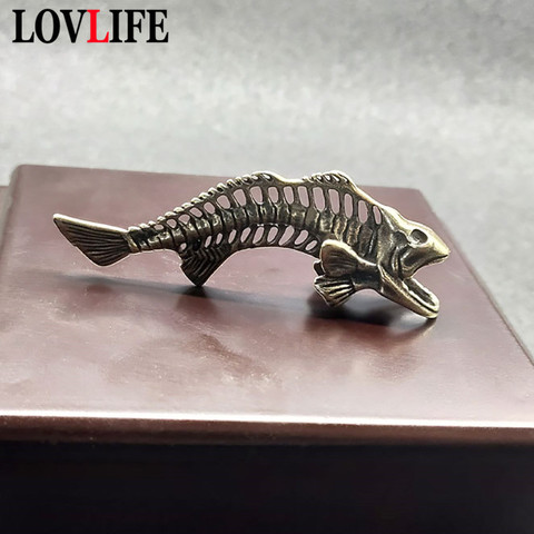 Vintage Brass Fish Bone Car Key Chain Pendant DIY Keychain Accessories Jewelry Fashion Men Women Keyring Hanging Trinkets Gifts ► Photo 1/6