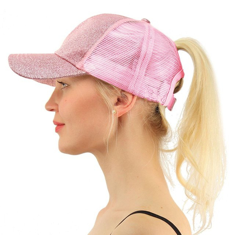 2022 Fashion Women Ponytail Baseball Hat For Girl Summer Mesh Breathable Hole Retro Shiny Sports Adjustable Visor Cap Sun Hats ► Photo 1/6