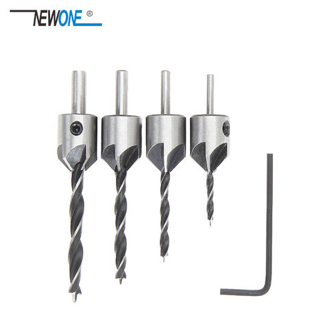 4pcs  3mm-6mm Wood Countersink Drill Set HCS 5 Flute Drill Bit Carpentry Reamer Woodworking Chamfer End Milling Wood Tool ► Photo 1/6