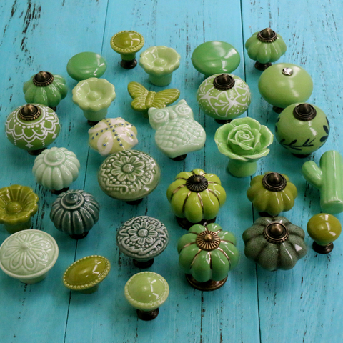 1PC Country Style Ceramic Flower Pumpkin Cactus Door Knob Kitchen Cabinet Cupboard Wardrobe Children Room Pulls Handles ► Photo 1/3