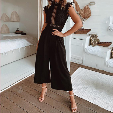 Sexy Sleeveless Backless Ruffled Jumpsuit For Women Elegant Hollow Out Womens Long Jumpsuits 2022 Autumn Romper Casual Overalls ► Photo 1/6