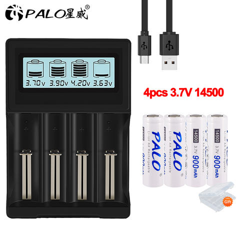PALO 4PCS High Quality Original 14500 Battery AA rechargeable batteria 3.7V Li-ion Rechargeable Battery for flashlight ► Photo 1/6
