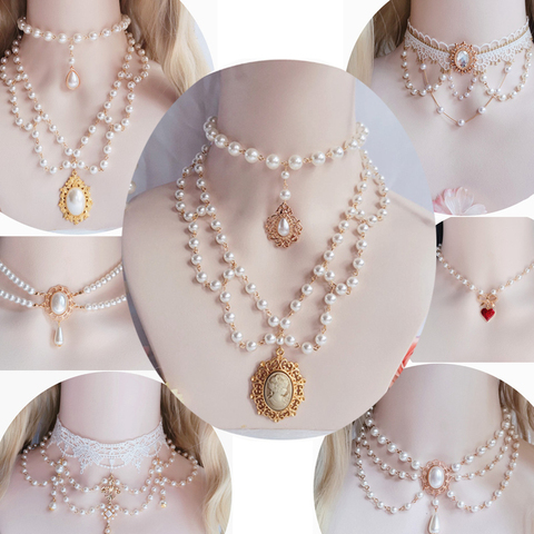 Gorgeous Vintage Rococo Style Wedding Lolita Princess Multilayer Pearl Lace Gem Necklace Collarbone Chain ► Photo 1/6