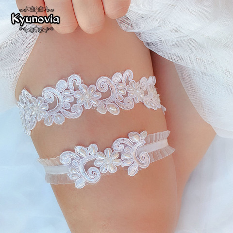 Kyunovia wedding garter Flower Pearl Garter Party Bridal Accessories Cosplay Sexy Lace Elastic Leg Garter Belt BY30 ► Photo 1/6