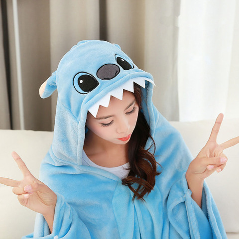 Lilo and Stitch Coral Fleece Fabric Blanket with Hooded Cute Cartoon Cosplay Cloak Cape Warm Wearable Fur Throw Blanket for Sofa ► Photo 1/5