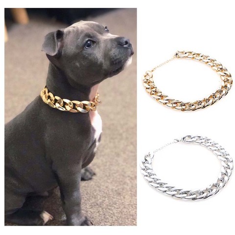 Gold Plated Collars For Dogs Snake Chain For Big Dog Fashion Jewelry Accessories For Pitbull Pugs Pinch Collar Plastic 10E ► Photo 1/6