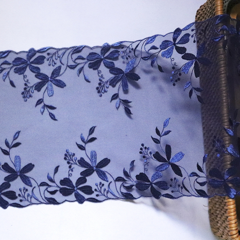 1 meter 21.5 cm Width dark blue flowers embroidered lace trim blue Mesh lace fabrics Lingerie bra underwear Dress clothes sewing ► Photo 1/6