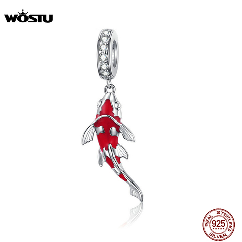 WOSTU Lucky Carp Dangle Charm 925 Sterling Silver Red Enamel CZ Beads Fit Original Bracelet Pendant Silver 925 Jewelry CTC085 ► Photo 1/6