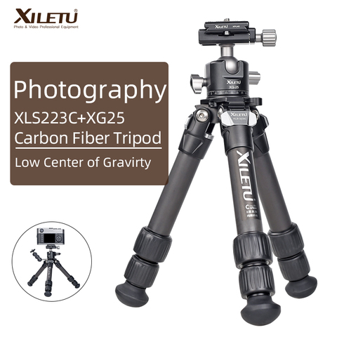 XILETU Lightweight Stable Carbon Fiber Tripod w 360° Rotation Detachable Ball Head Mini Tabletop Stand For Digital Cameras DSLRS ► Photo 1/6