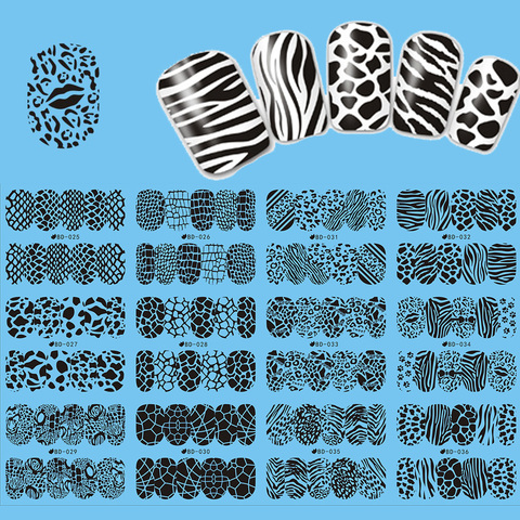 12pcs/lot Leopard Print Water Transfer Nail Art Sticker Mix Animals Full Wraps Black Lace Nail Art Decorations Decal JIBD025-036 ► Photo 1/6