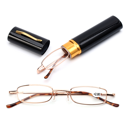 Unisex Reading Glasses with Pen Tube Case Portable Presbyopic Glasses Metal Case Spring Hinge Eyeglasses Vision Care +1.00~+4.00 ► Photo 1/6