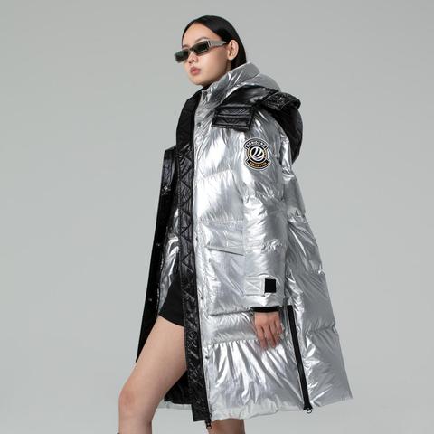 Bosideng 2022 New puff fashion Silver fashion mid-length warm women's down jacket 90% goose down jacket X-long B00143132 ► Photo 1/6