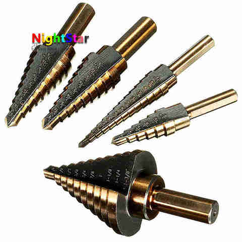 5pcs Co-Hss Step Titanium Cone Drill Hole Cutter Bit Multiple Hole 50 Sizes Step Drill Bit Power Tool Drill Bit NO CASE ► Photo 1/5