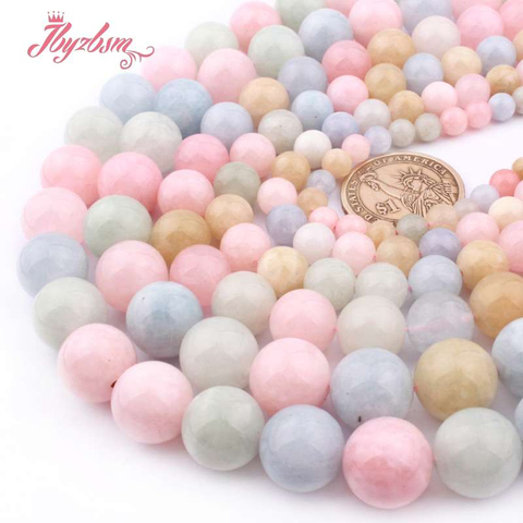 6 8 10 12 14mm Round Beads Beryls Morgan Colorful Jades Smooth Stone Beads For Women Necklace Bracelet DIY Jewelry Making 15