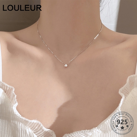 Louleur 925 Sterling Silver Necklace Single Zircon Pendant Necklace For Women Summer Fashion Silver 925 Jewelry Choker ► Photo 1/6