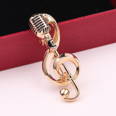 Gold Color Microphone Music Note Brooches Enamel Pin For Women Men Singer Party Concert Accessories Gift Jewelry ► Photo 1/6