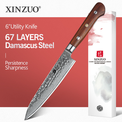 XINZUO 6 inch Utility Knife Japanese Damascus Steel vg10 Kitchen Knives Professional Handmade Chef Peeling knife Rosewood Handle ► Photo 1/6