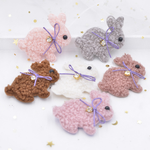 6Pcs Teddy Plush Padded Patches Kawaii Rabbit with Bow Rhinestone Appliques for Clothes Leggings Crafts DIY Hairpin Decor G08 ► Photo 1/4