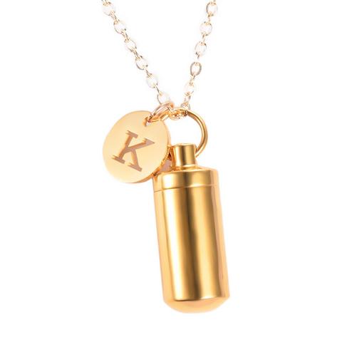 Stainless Steel Cremation Urn Ashes Cylinder Vial Pendant Necklace  Letter Initial Charm Memorial Jewelry ► Photo 1/3
