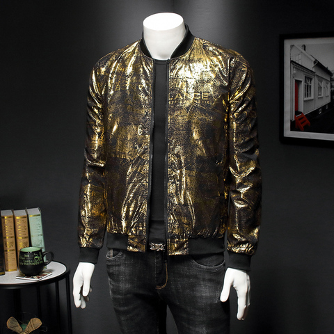 Luxury Black Gold Print Party Jacket Outfit Club Bar Coat Men Casaca Hombre 2022 Spring New Jacquard Bomber Jackets Men Clothes ► Photo 1/6
