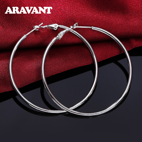 925 Silver Creole Circle Hoop Earrings For Women Men 50MM 60MM 70MM 80MM Fashion Brincos Jewelry ► Photo 1/6