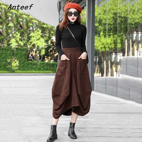 woolen plus size vintage irregular 2022 high waist clothes autumn winter casual loose long skirts womens skirt women streetwear ► Photo 1/6