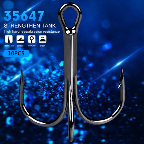 10pcs 35647 3/0#-14# High Carbon Steel Fishing Hook Barbed Treble Hooks Fishhooks Carp Fishing Tackle Round Bend For Bass ► Photo 1/6