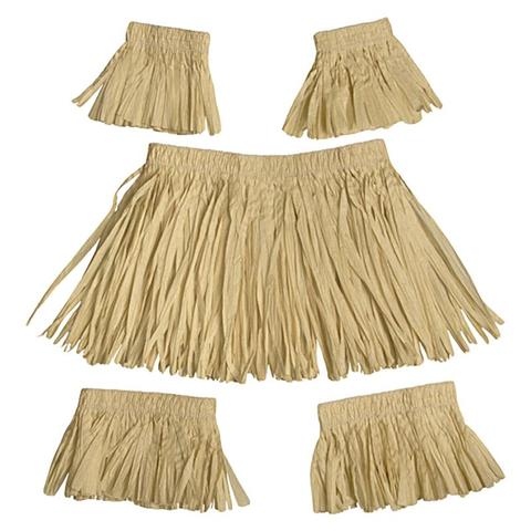 Hawaiian Straw Skirt Five-Piece Suit Imitation Raffia Paper Men Women Stage Performance Dress Up Tassel Props Costume Skirt ► Photo 1/6