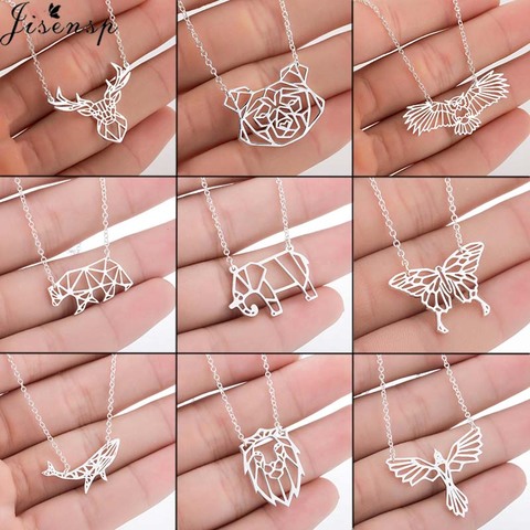 Jisensp Stainless Steel Origami Animal Necklace Deer Vintage Fashion Butterfly Bear Elk Pendant Necklace for Women Party Gift ► Photo 1/6