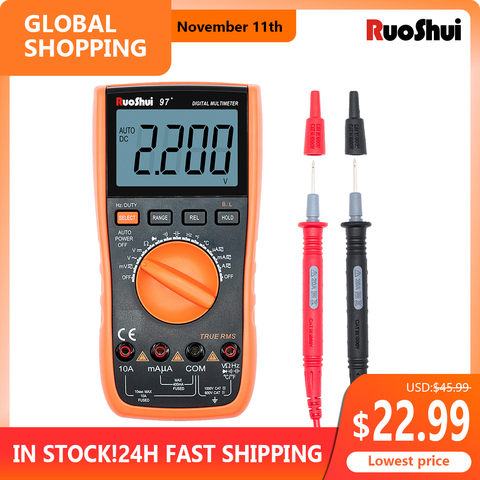 RuoShui 97+ Multimeter True RMS AC DC Voltmeter Ammeter tester 1000V 20A Capacitance Frequency Resistance LED Digital multimetro ► Photo 1/6