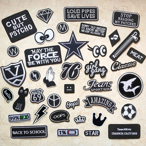 Faishon Patch Black and White Embroidery Patches for T-shirt Iron on Stripes Appliques Clothes Letters Stickers Clothing Badges ► Photo 1/6